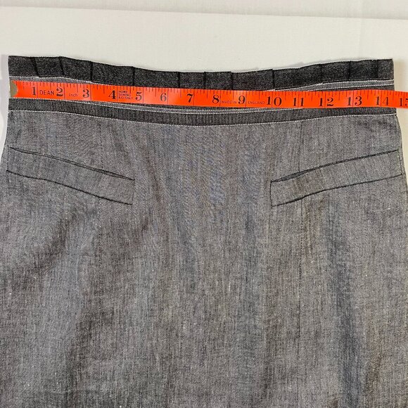 Nanette Lepore Linen Blend Pencil Skirt Gray Knee Length Ruffle Waist Size 8 - Picture 10 of 16
